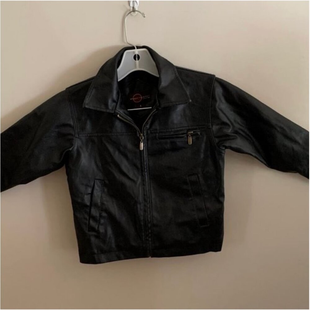 Whispering Smith Girls' faux Black Leather Jacket Size 4
